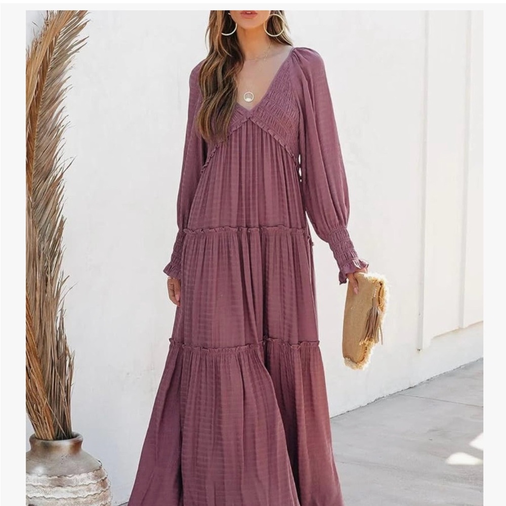 Chic Long Sleeve Burgundy Dress - Picture 2 of 6